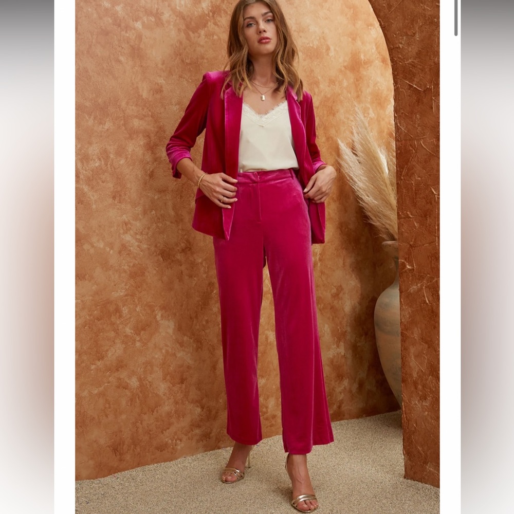 Skies Are Blue Pink Velvet Pantsuit